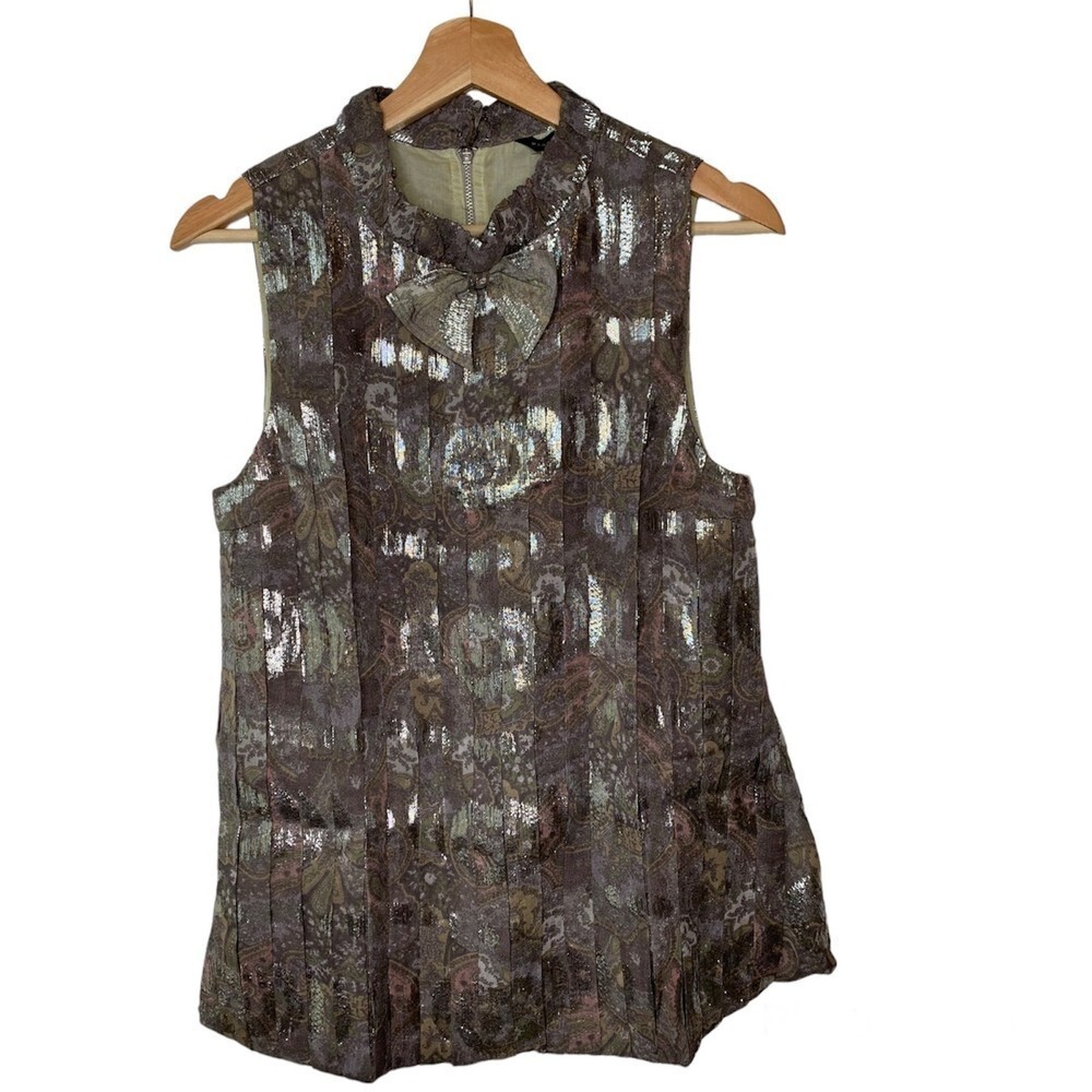 MARC JACOBS Silk Metallic Pleated Paisley Top